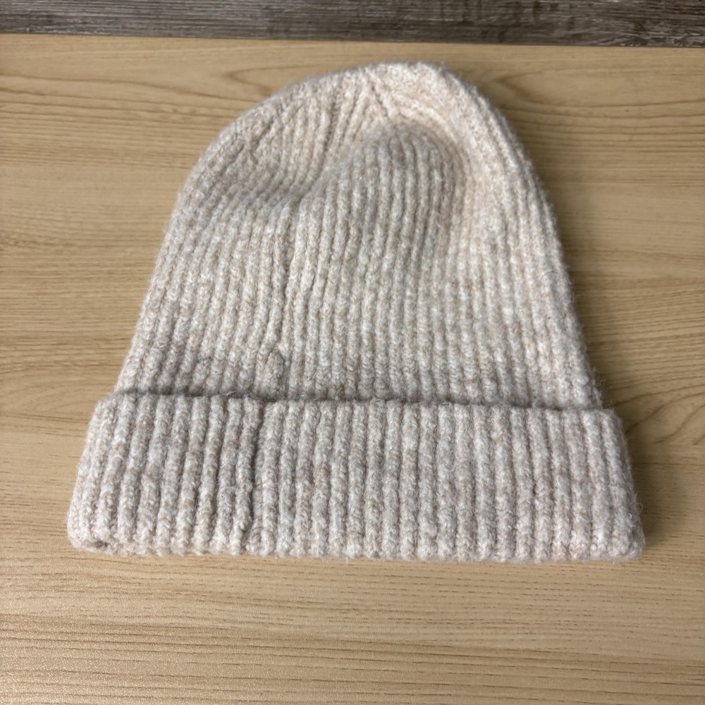 Made For Fun Hat Beanie Fitted‎ Mens One Size Beige Ribbed Knit Cuffed Winter